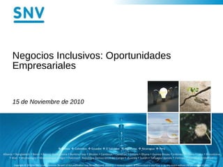 Negocios Inclusivos: Oportunidades Empresariales 15 de Noviembre de 2010 