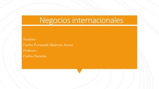 Negocios internacionales
Nombre :
Carlos Fernando Mairena Arauz
Profesor :
Carlos Naranjo
 