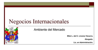 Negocios Internacionales Ambiente del Mercado Mitzi L. del C. Linares Vizcarra. Abogado. Lic. en Administración. 