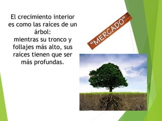 El crecimiento interior 
es como las raíces de un 
árbol: 
mientras su tronco y 
follajes más alto, sus 
raíces tienen que ser 
más profundas. 
 