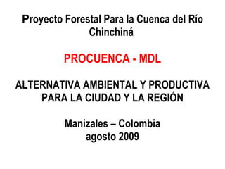 P royecto Forestal Para la Cuenca del Río Chinchiná  PROCUENCA - MDL ALTERNATIVA AMBIENTAL Y PRODUCTIVA PARA LA CIUDAD Y LA REGIÓN Manizales – Colombia agosto 2009 