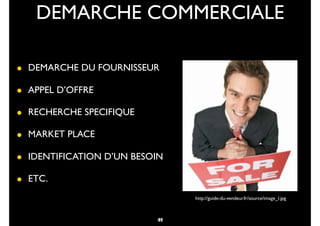 32
• DEMARCHE DU FOURNISSEUR
• APPEL D’OFFRE
• RECHERCHE SPECIFIQUE
• MARKET PLACE
• IDENTIFICATION D’UN BESOIN
• ETC.
DEMARCHE COMMERCIALE
http://guide-du-vendeur.fr/source/image_l.jpg
44
 