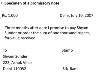 Time of transfer. Every transfer of a negotiable instrument is presumed to have been made before its maturity.Order of indorsements. The indorsements appearing upon a negotiable instrument are presumed to have been made in the order in which they appear thereon.Stamp. When an instrument has been lost, it is presumed that it was duly stamped.Holder presumed to be a holder in due course. Every holder of a negotiable instrument is presumed to be a holder in due course (Sec. 118).Proof of protest. In a suit upon an instrument which has been dishonoured, the Court, on proof of the protest, presumes the fact of dishonour, until such fact is disproved (Sec. 119)
