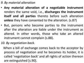7. By non-presentment for acceptance of a bill (s.61). When a bill of exchange is payable certain period after sight, its holder must present it for acceptance to the drawee within a reasonable time after it is drawn.    If he makes a default in making such presentment, the drawer and all endorsers who were liable towards such a holder are discharged from their liability towards him.