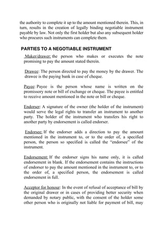 Negotiable Instruments Notes Comprehensive Overview of the Negotiable Instruments Act, 1881 ...