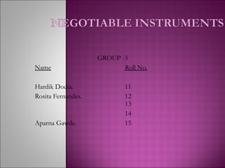 GROUP -3 Name Roll No. Hardik Dodia. 11 Rosita Fernandes. 12 13 14 Aparna Gawde. 15 