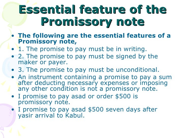 Features of promissory note