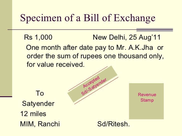 negotiable instruments act 1881 bill of exchange form