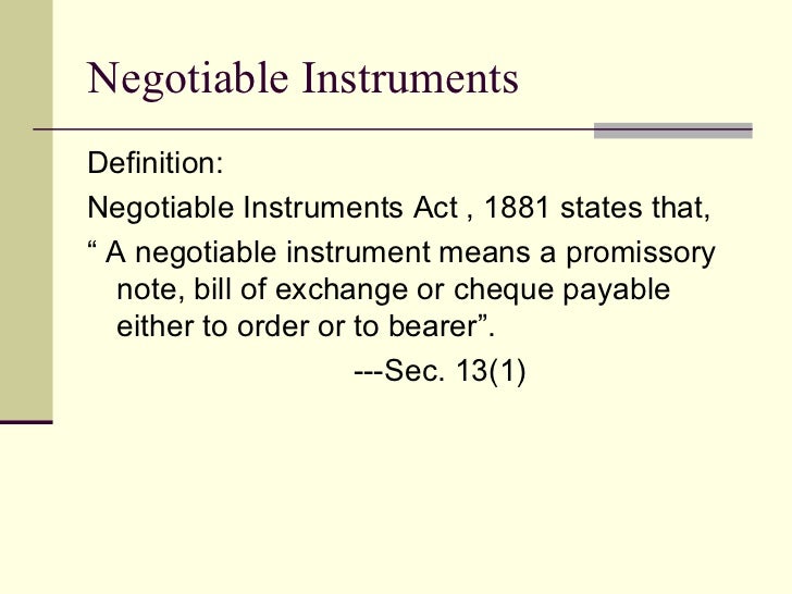 Negotiable instruments act 1881