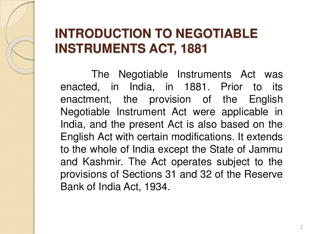 Negotiable instruments act, 1881