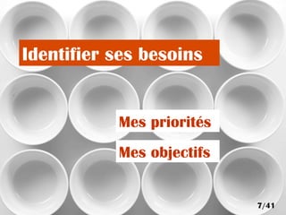 Identifier ses besoins
Mes priorités
Mes objectifs
7/41
 