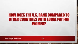 HOW DOES THE U.S. RANK COMPARED TO
OTHER COUNTRIES WITH EQUAL PAY FOR
WOMEN?
www.SonjaTraxler.com 22
 
