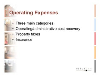 Operating Expenses

 •   Three main categories
 •   Operating/administrative cost recovery
 •   Property taxes
 •   Insurance
 