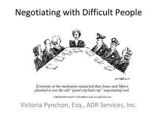 Negotiating with Difficult People Part II Victoria Pynchon, Esq., ADR Services, Inc. 