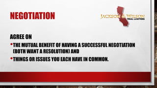 NEGOTIATION
START YOUR NEGOTIATION WITH A POINT ON
WHICH YOU BOTH AGREE.
 