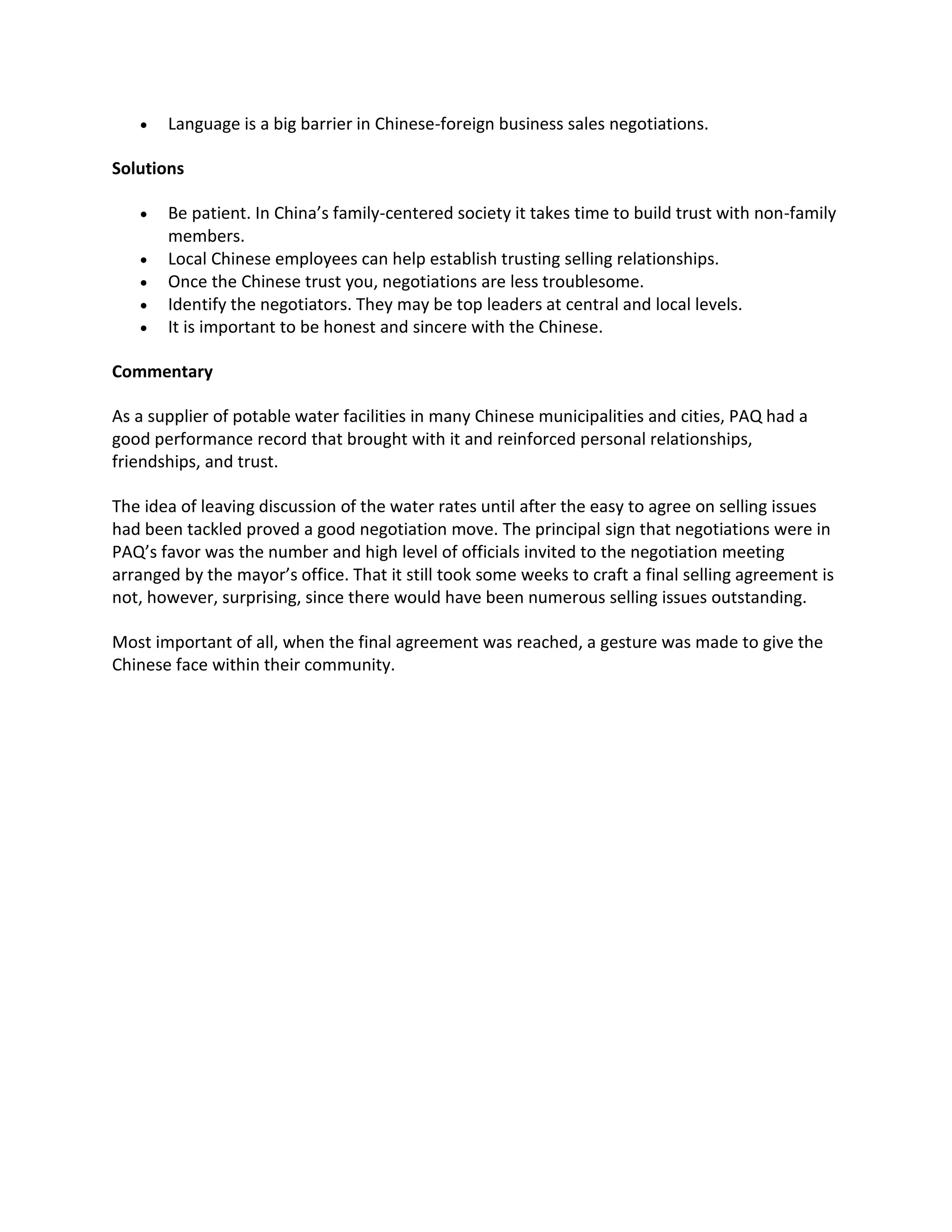 Negotiation case study chinese water PDF