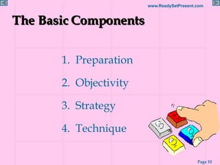 The Basic Components <ul><li>1.  Preparation </li></ul><ul><li>2.  Objectivity  </li></ul><ul><li>3.  Strategy </li></ul><...