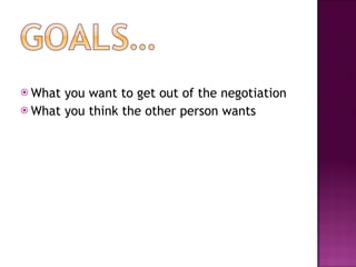 What you want to get out of the negotiation What you think the other person wants 