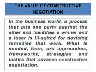 THE VALUE OF CONSTRUCTIVE
NEGOTIATION
 