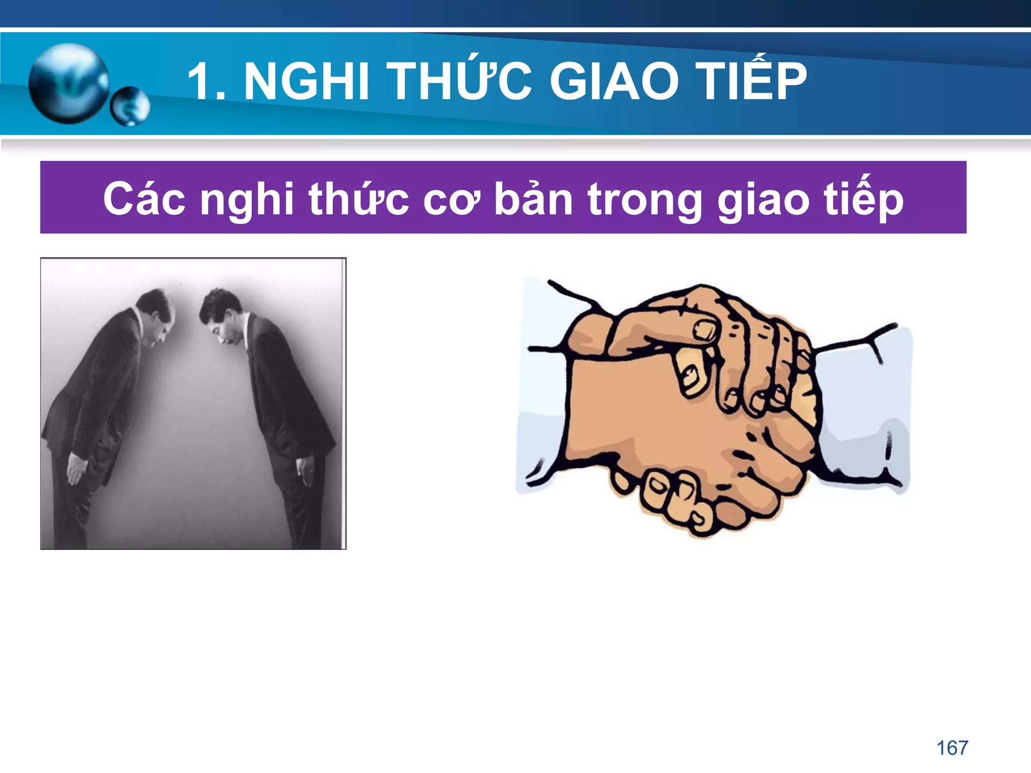 1. NGHI THỨC GIAO TIẾP
Các nghi thức cơ bản trong giao tiếp
167
 