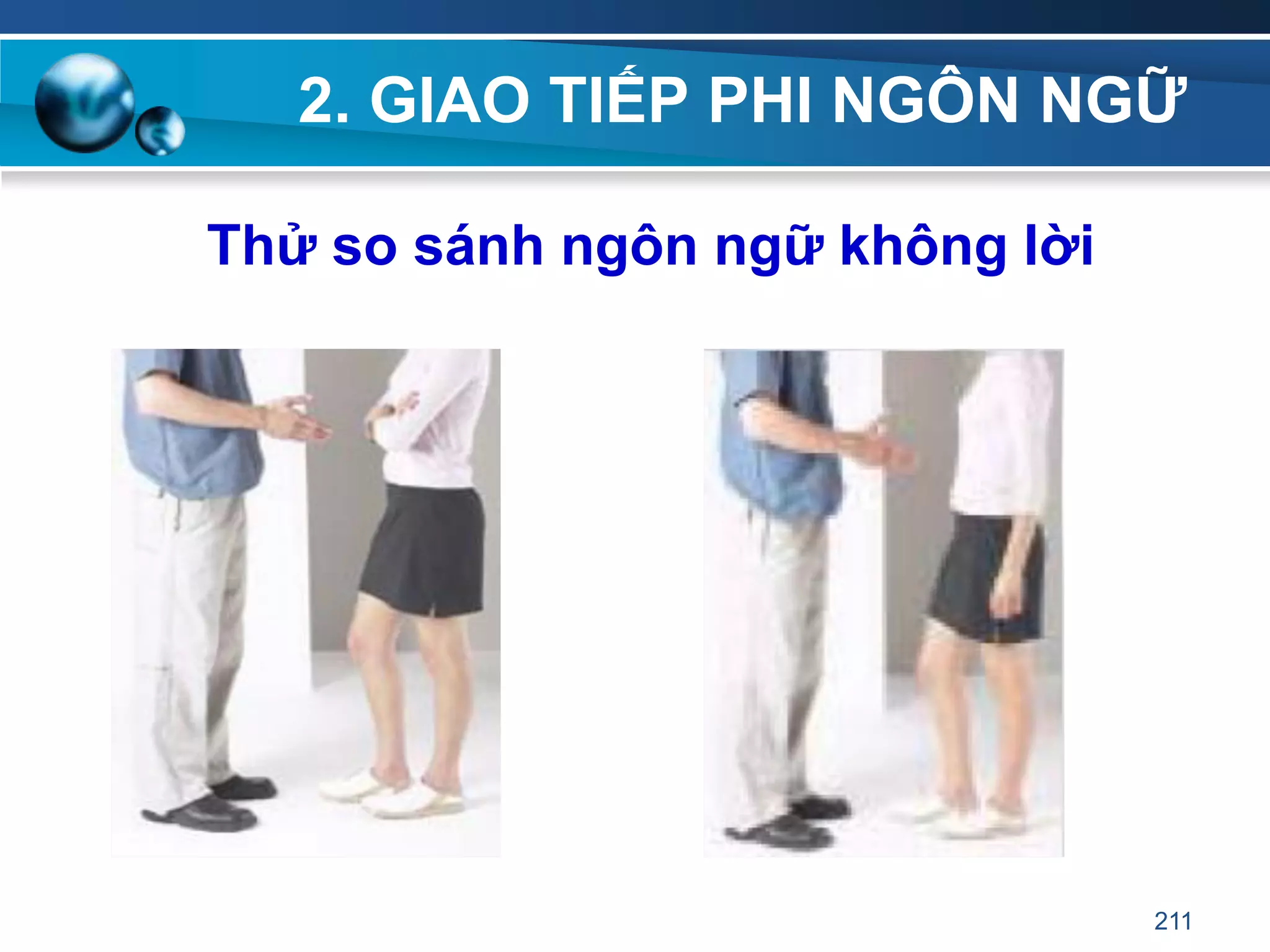 2. GIAO TIẾP PHI NGÔN NGỮ
Thử so sánh ngôn ngữ không lời
211
 