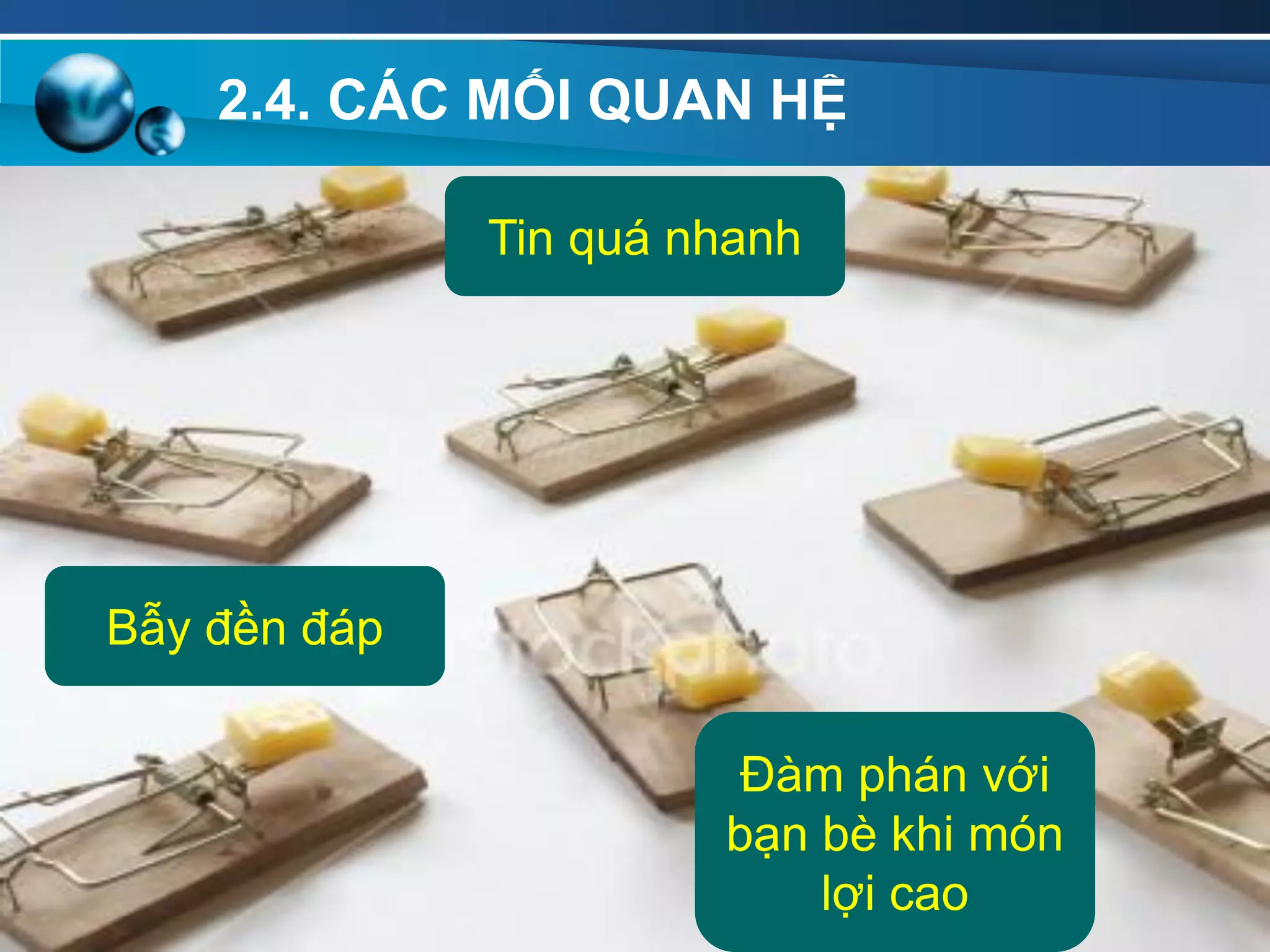 2.4. CÁC MỐI QUAN HỆ
70
Tin quá nhanh
Bẫy đền đáp
Đàm phán với
bạn bè khi món
lợi cao
 