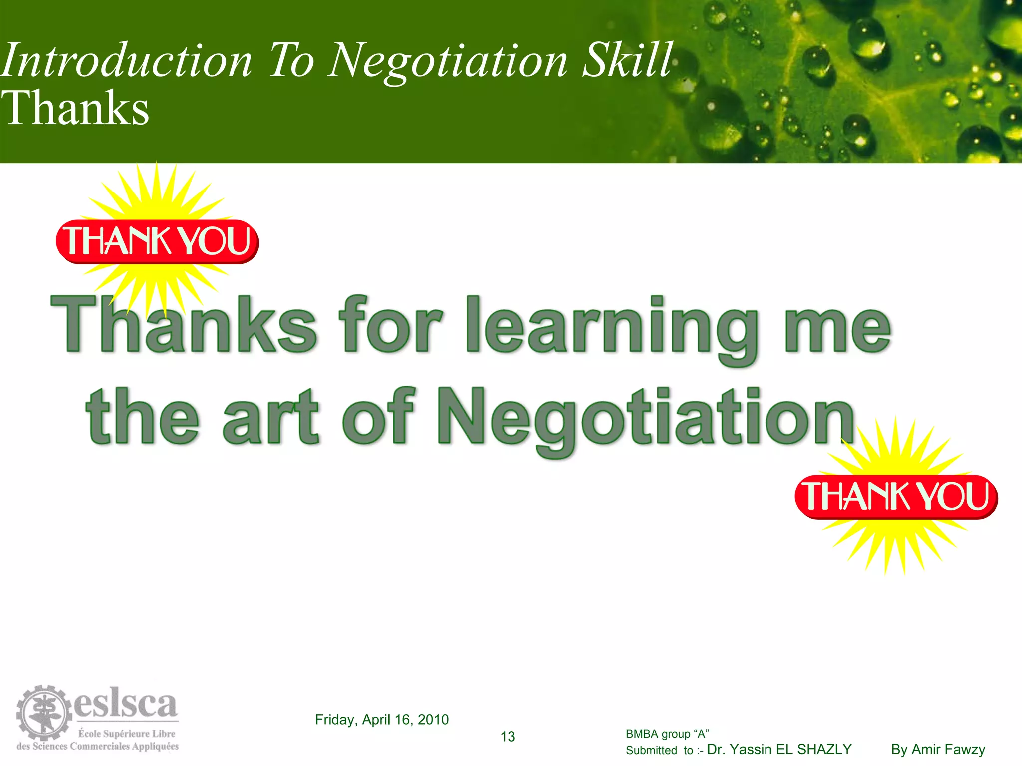 Introduction To Negotiation Skill Thanks 