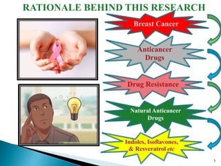 5
Breast Cancer
Anticancer
Drugs
Natural Anticancer
Drugs
Indoles, Isoflavones,
& Resveratrol etc
Drug Resistance
RATIONALE BEHIND THIS RESEARCH
 