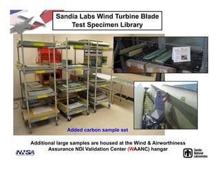 Sandia Labs Wind Turbine Blade
Test Specimen Library
Additional large samples are housed at the Wind & Airworthiness
Assurance NDI Validation Center (WAANC) hangar
Added carbon sample set
 