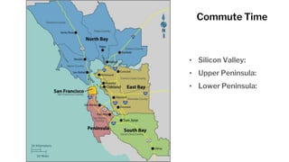 Commute Time
• Silicon Valley:
• Upper Peninsula:
• Lower Peninsula:
 