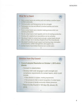 Neighborhood plan contact teams