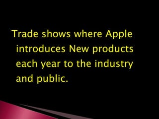 Trade shows where Apple introduces New products each year to the industry and public. 