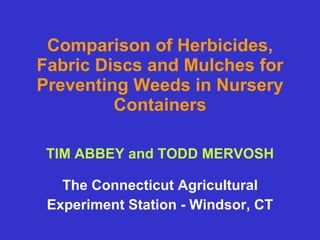 Comparison of Herbicides, Fabric Discs and Mulches for Preventing Weeds in Nursery Containers ,[object Object],[object Object],[object Object]