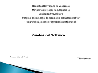 Pruebas del Software

Profesora: Yomely Perez

t.s.u:
Neirobis Arreaza

 