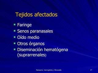 Tejidos afectados Faringe Senos paranasales Oído medio Ot r os órganos Diseminación hematógena (suprarrenales ) 