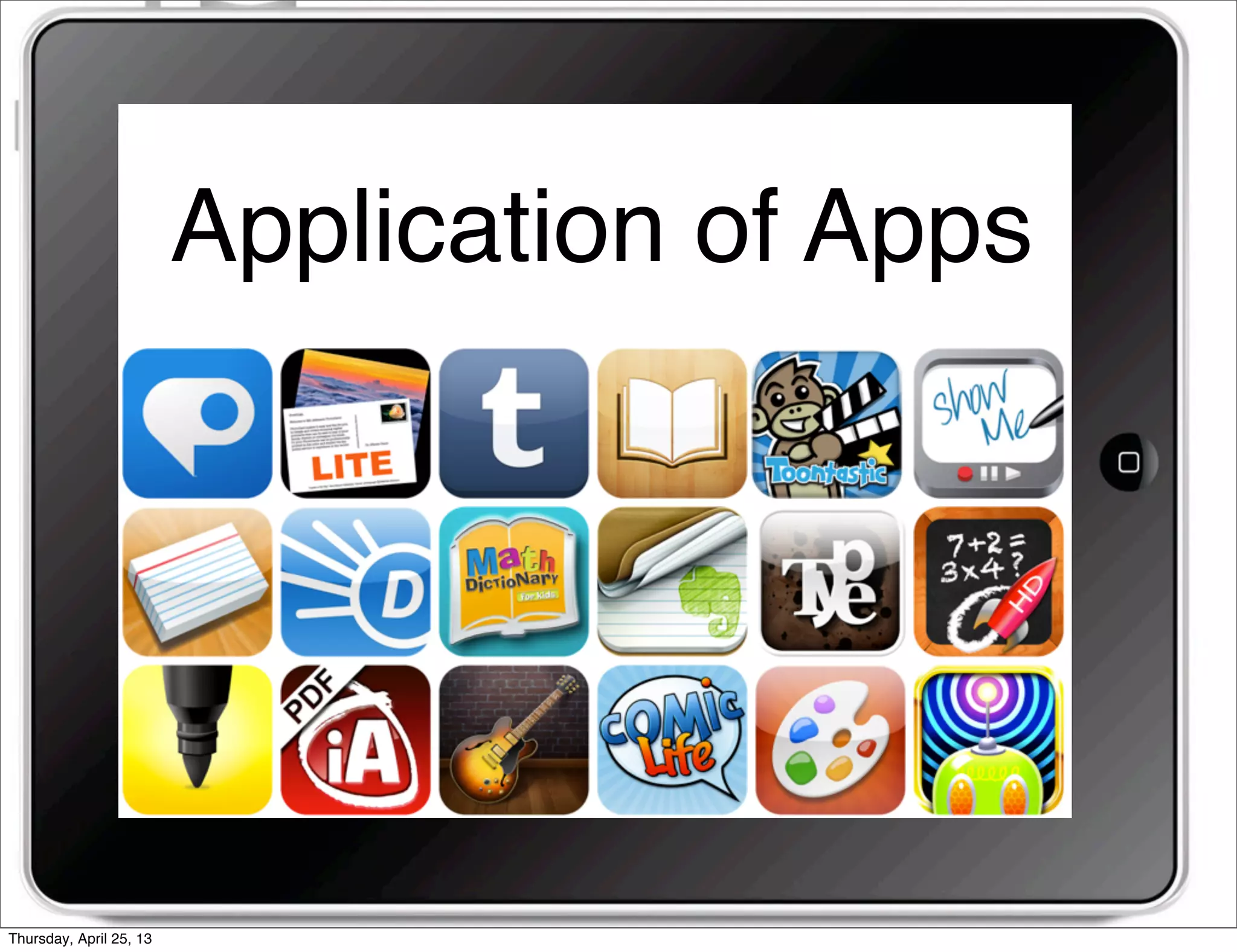 Application of Apps
Thursday, April 25, 13
 