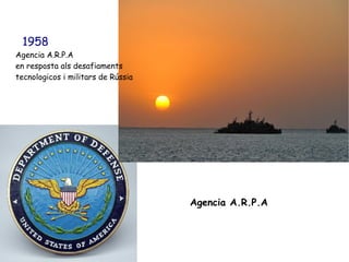 1958 Agencia A.R.P.A  en resposta als desafiaments  tecnologicos i militars de Rússia Agencia A.R.P.A   