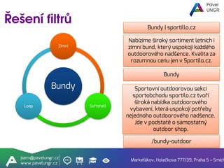 jsem@pavelungr.cz
www.pavelungr.cz
Markeťákov, Holečkova 777/39, Praha 5 – Smích
jsem@pavelungr.cz
www.pavelungr.cz
Bundy | sportillo.cz
Nabízíme široký sortiment letních i
zimní bund, který uspokojí každého
outdoorového nadšence. Kvalita za
rozumnou cenu jen v Sportilo.cz.
Bundy
Sportovní outdoorovou sekci
sportobchodu sportilo.cz tvoří
široká nabídka outdoorového
vybavení, která uspokojí potřeby
nejednoho outdoorového nadšence.
Jde v podstatě o samostatný
outdoor shop.
/bundy-outdoor
Bundy
Zimní
SoftshellLoap
 