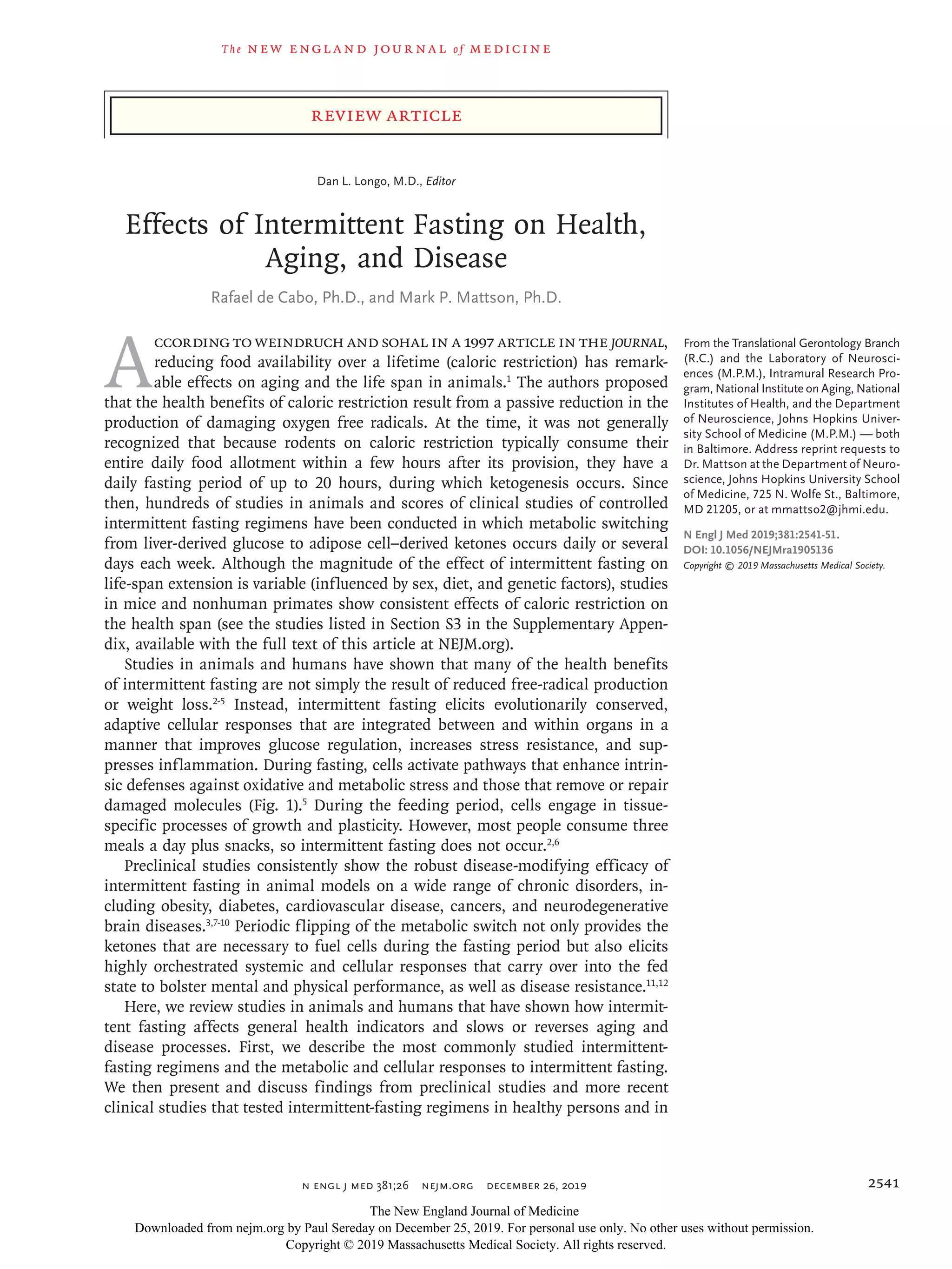 Image showcasing Ayuno intermitente en la salud, envejecimiento y enfermedad. | PDF