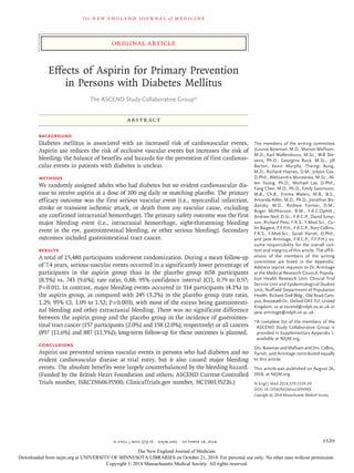 Nejm Effects of Aspirin for Primary Prevention in Persons with Diabetes ...
