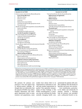 n engl j med 370;15 nejm.org april 10, 2014
PERSPECTIVE
1377
Transforming Specialty Practice
ble partners for primary care...