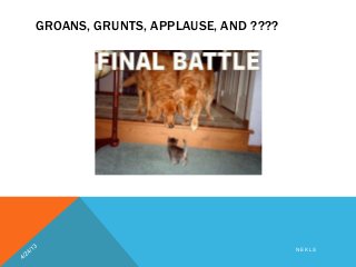 GROANS, GRUNTS, APPLAUSE, AND ????
N E K L S
 