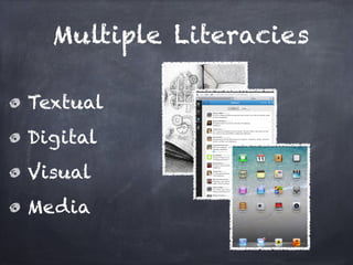 Multiple Literacies

Textual
Digital
Visual
Media
 