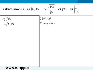 MAA1 / Juuret / Neliöjuurten laskusääntöjä