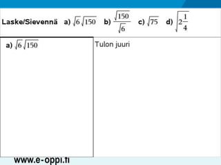 MAA1 / Juuret / Neliöjuurten laskusääntöjä