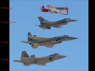 P-51D Mustang F-16 Fighting Falcon F-15 Eagle F-22 Raptor 