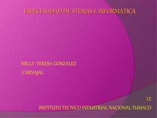 NELLY TERESA GONZALEZ
CARVAJAL
I.E
INSTITUTO TECNICO INDUSTRIAL NACIONAL TUMACO
 
