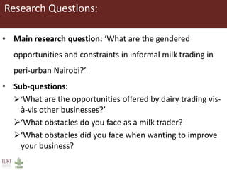 Gendered barriers and opportunities among milk traders in the informal sector in peri-urban Nairobi