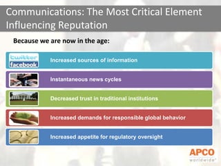 Because we are now in the age:Communications: The Most Critical Element Influencing Reputation