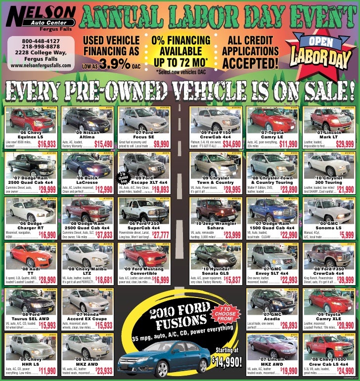 2010 Labor Day Car Sale Event Nelson Auto Center Fergus Falls NH